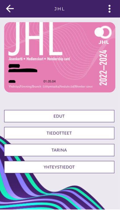 JHL:n mobiilijäsenkortti MagMa Lompakossa.