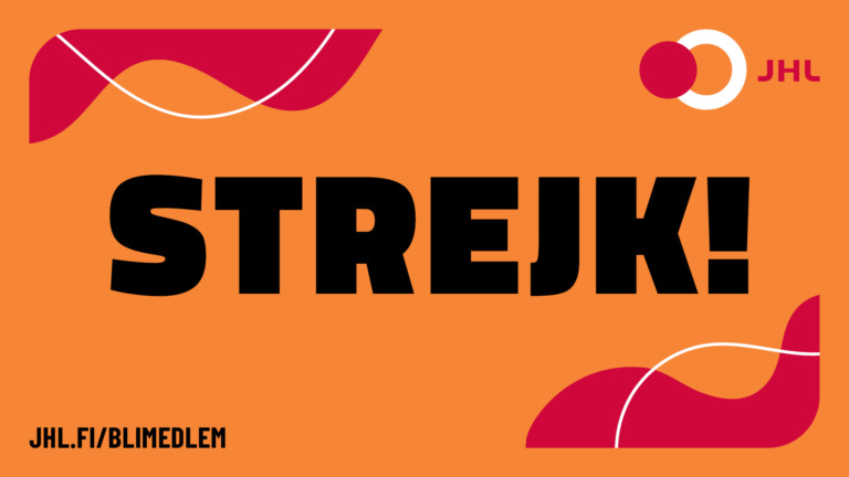 Strejk-text på orangeröd bakgrund