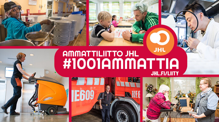 Ammattikollaasi JHLläisitä ammateista. Ammattiliitto JHL puolustaa jäsentensä työehtoja.