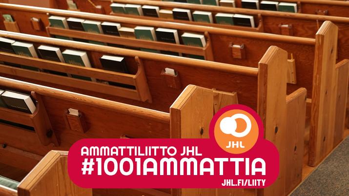 Kirkon penkkejä ja teksti ammattiliitto JHL #1001ammattia jhl.fi/liity