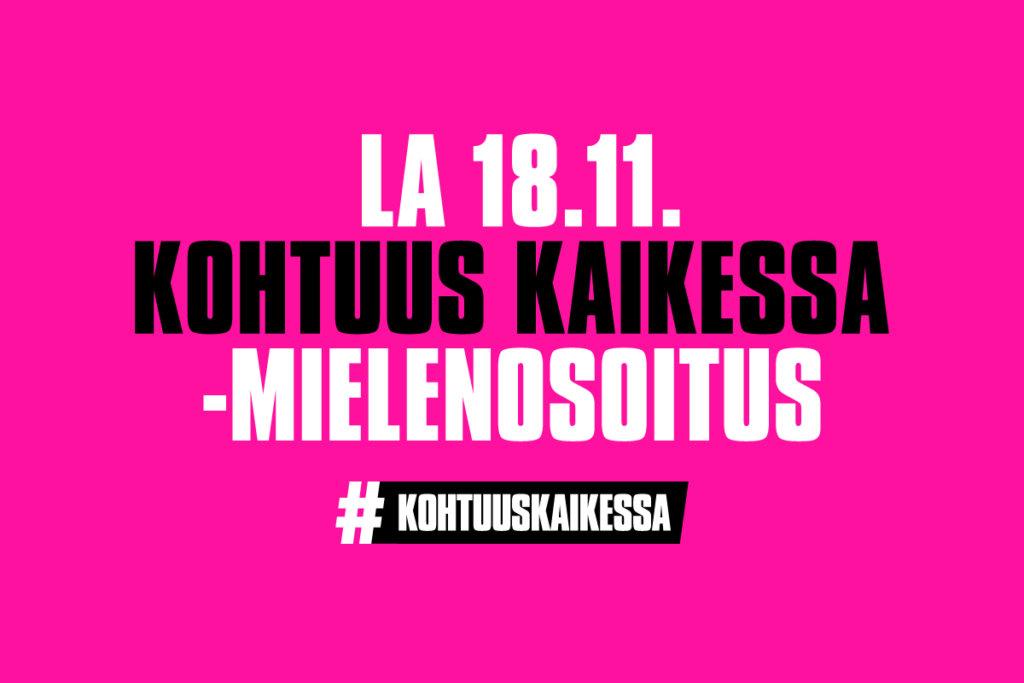 Kohtuus kaikessa mielenosoitus 18.11.12023 Helsingissä