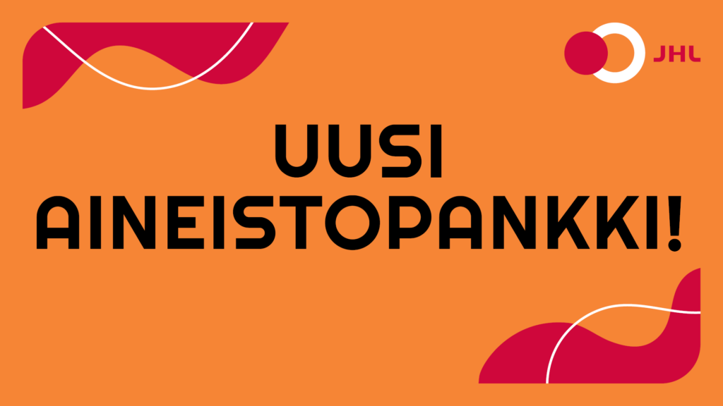 Musta teksti "uusi aineistopankki" oranssilla taustalla.